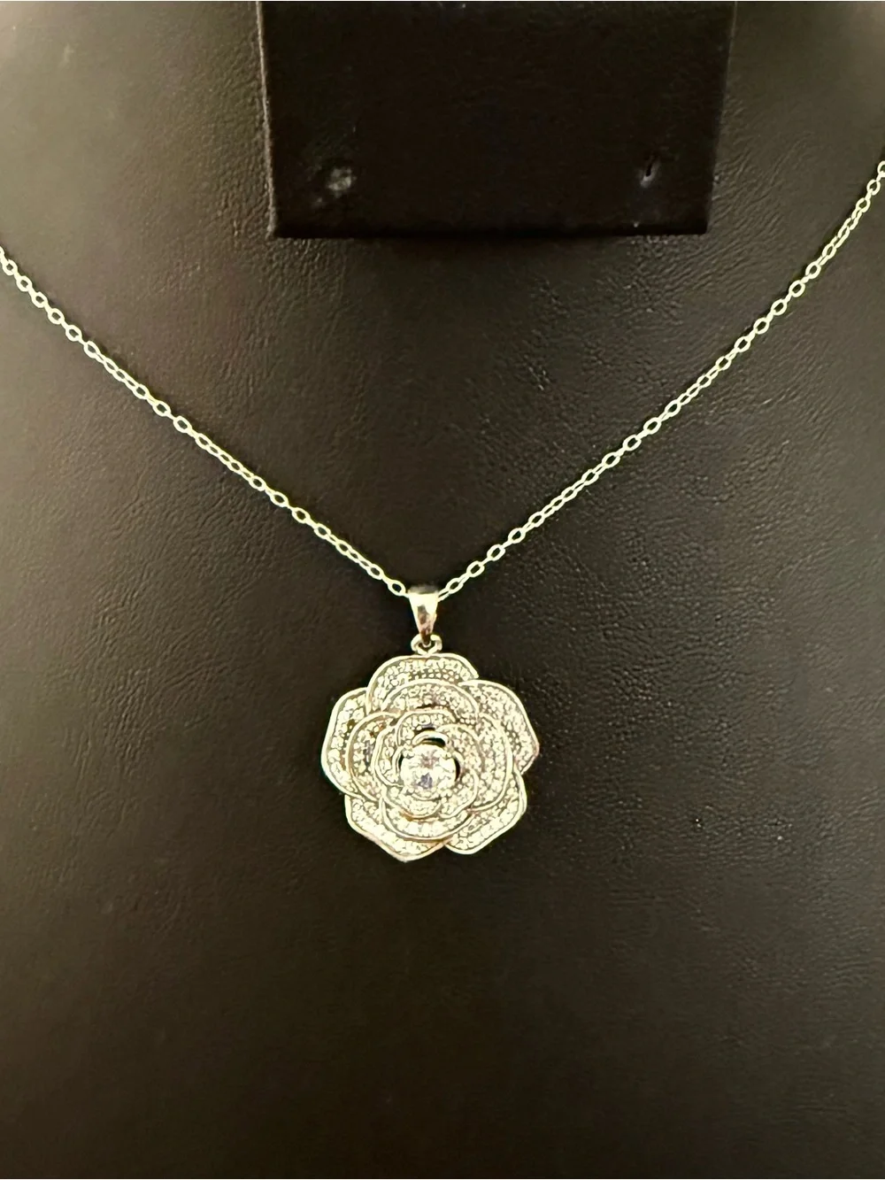 Cote d’Argent 925 Sterling Silver CZ Crystal Rose Flower Pendant Necklace